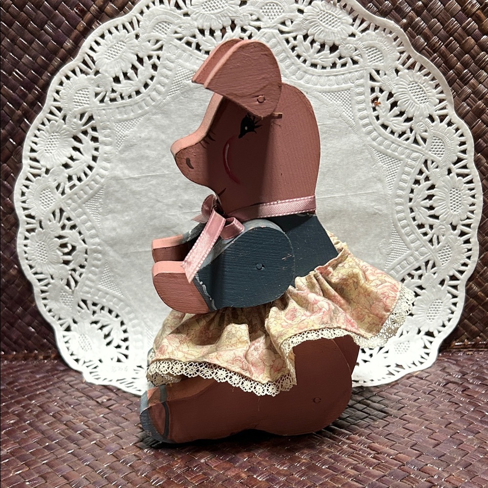 Wooden Pig Figurine with Dress